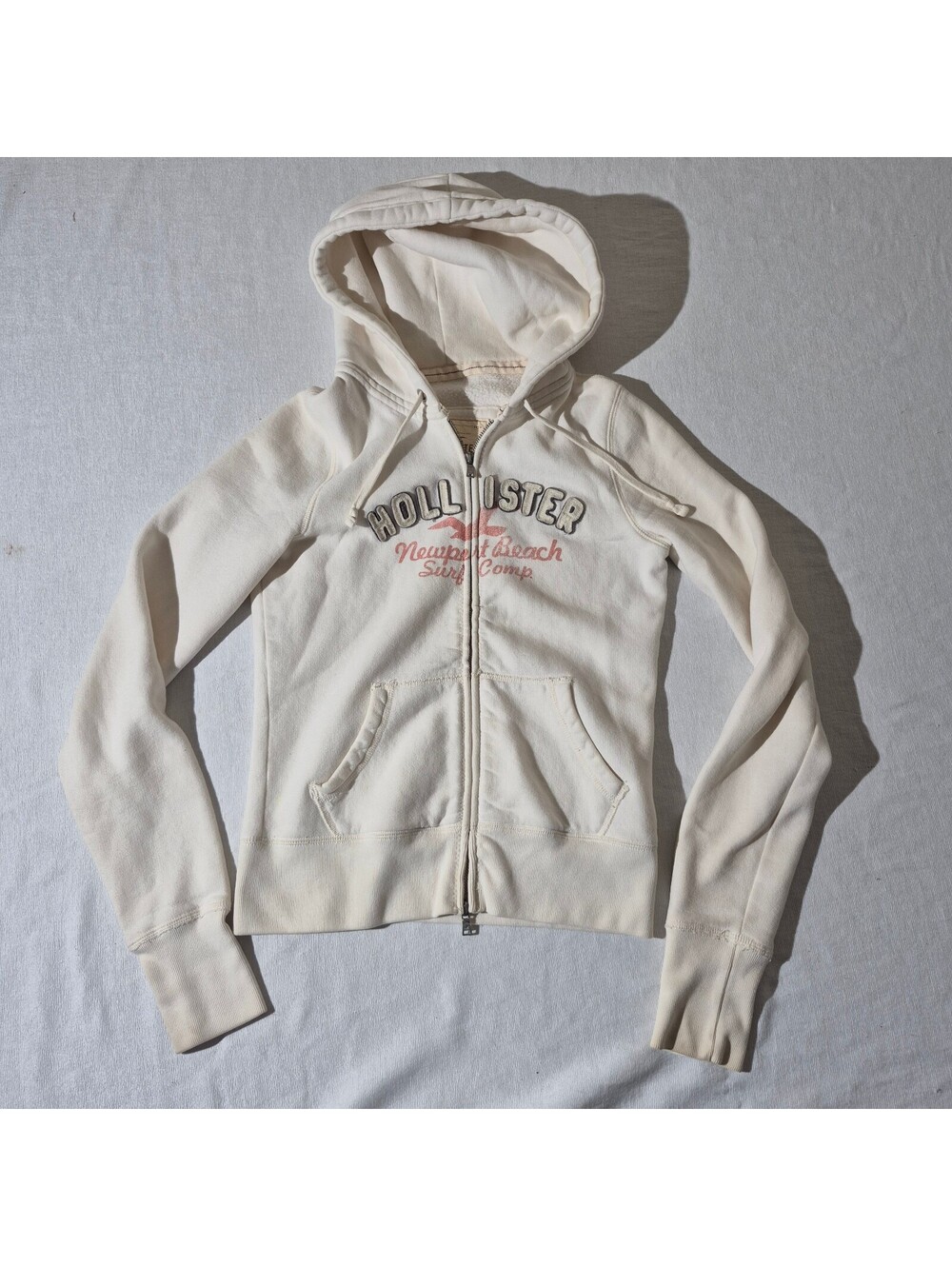 Y2K Hollister Womens L Large cream zip-up hoodie Newport Beach Surf